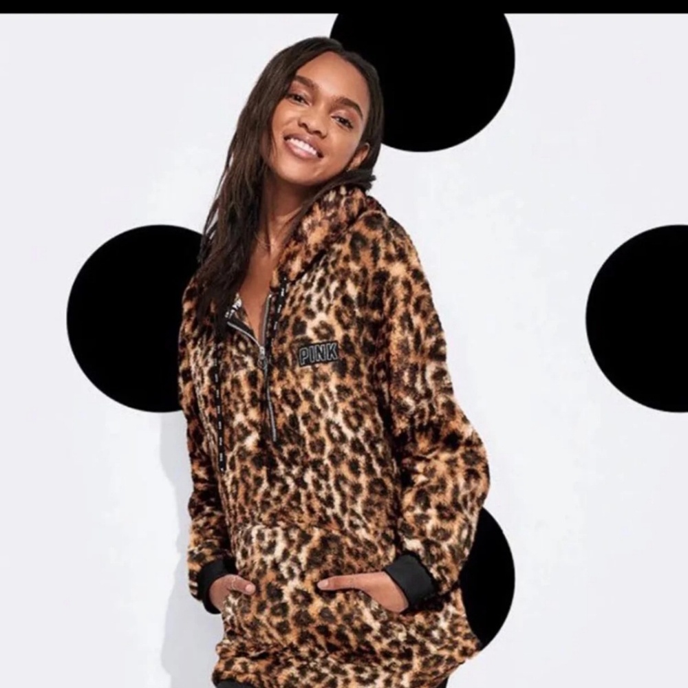 Victoria Secret Pink Large Leopard Sherpa Hoodie